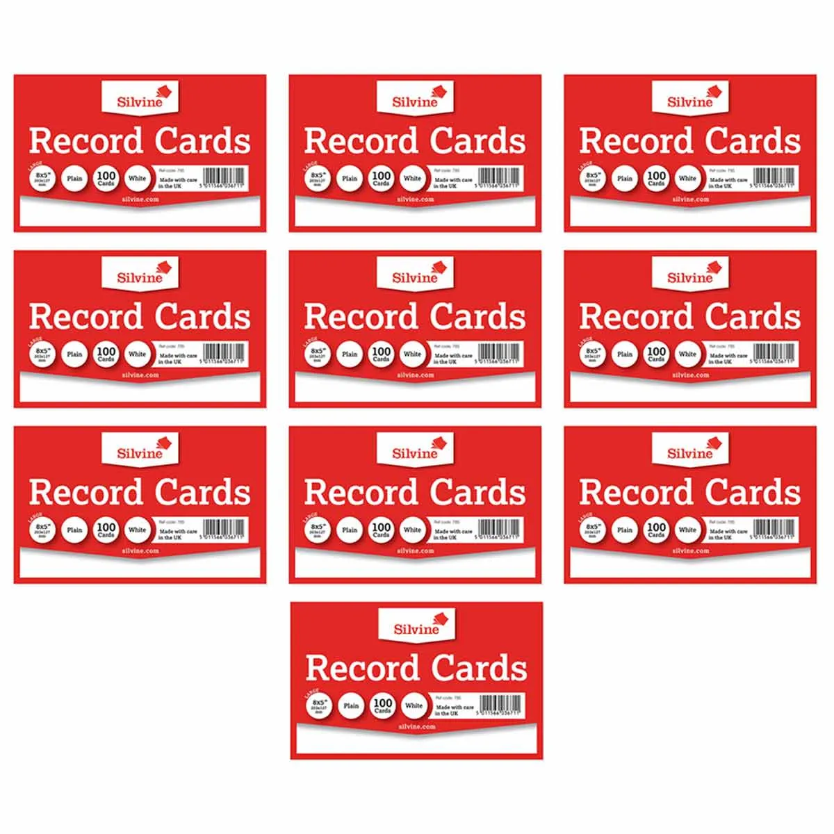 Silvine Silvine Record Cards 8x5 Plain Pack of 1000, White | Desk Accessories > Index Cards, Record Cards & Boxes > Index Cards, Record Cards & Boxes