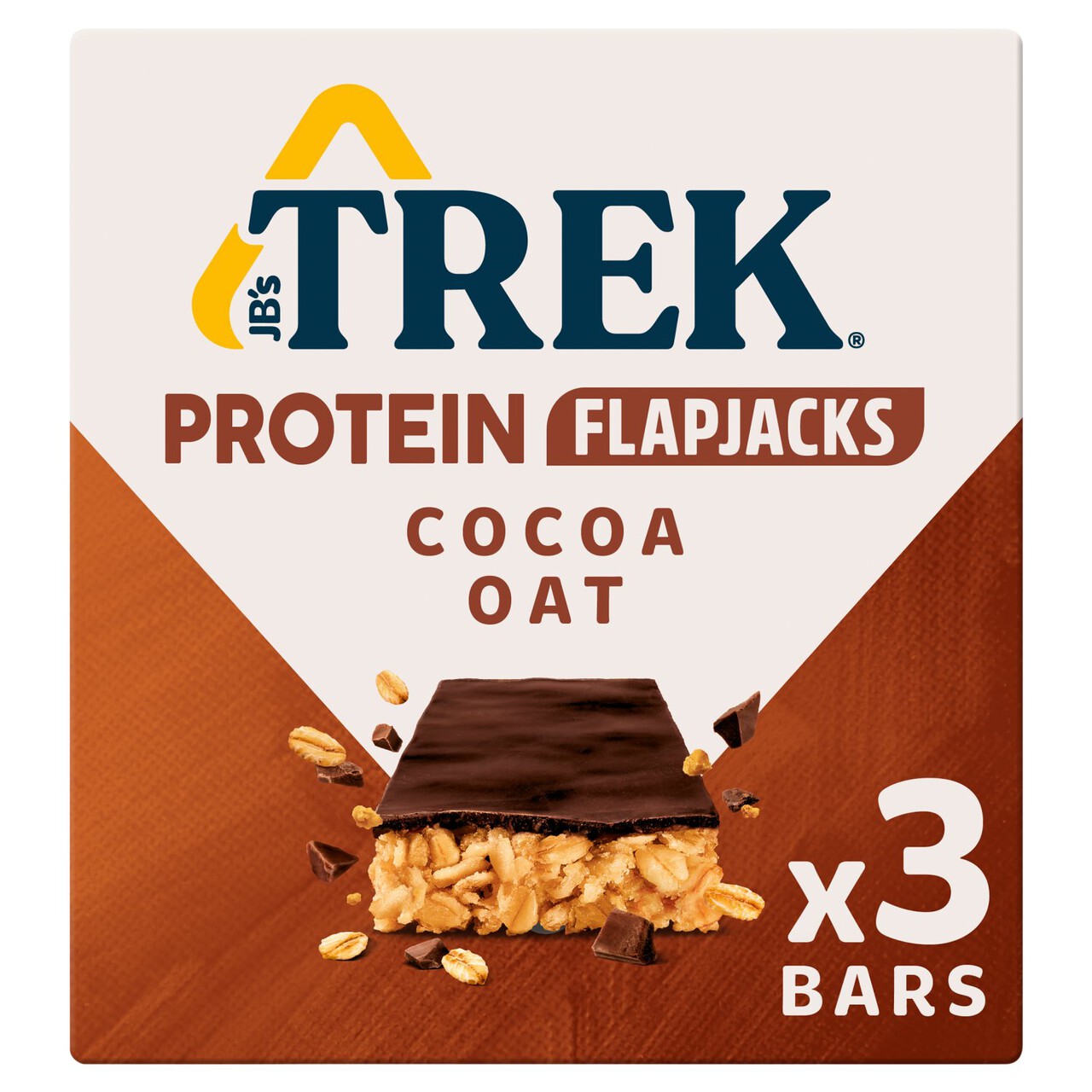 Trek Cocoa Oat Protein Flapjacks Chocolate Flavour Topped 3 x 50g