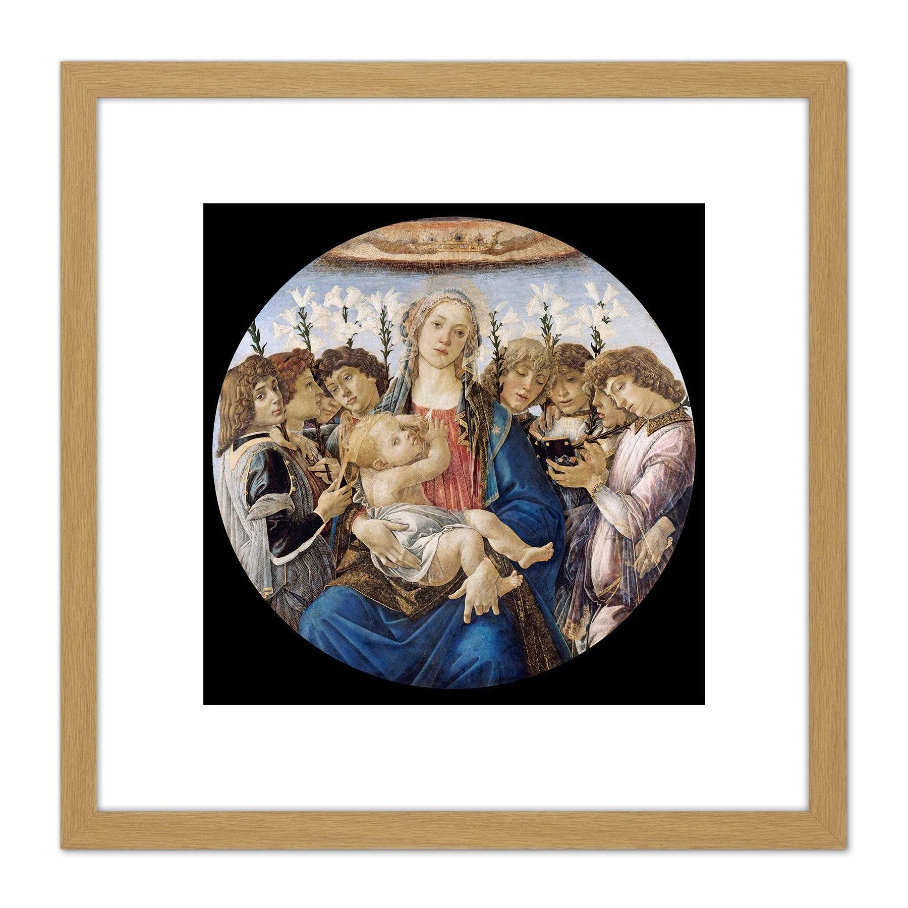 Artery8 Sandro Botticelli Mary With The Child And Singing Angels 8X8 Inch Square Wooden Framed Wall Art Print Picture with Mount