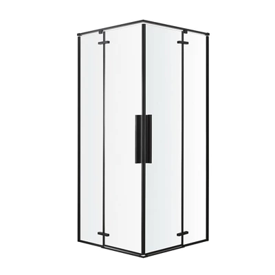 GoodHome Ezili Clear Black Universal Corner Shower Enclosure With Hinged Door (W)79Cm (D)79Cm