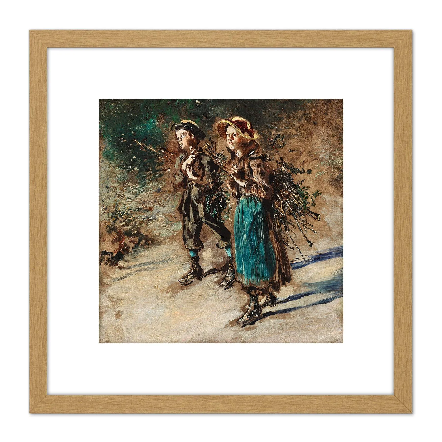 Artery8 Anton Romako Children With Brushwood 8X8 Inch Square Wooden Framed Wall Art Print Picture with Mount