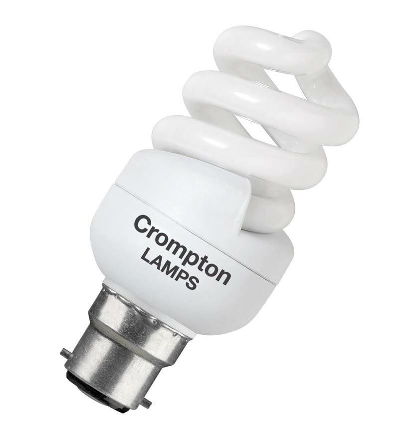 Crompton Lamps  Cfl T2 Mini Helix Spiral 11w B22 Warm White Frosted