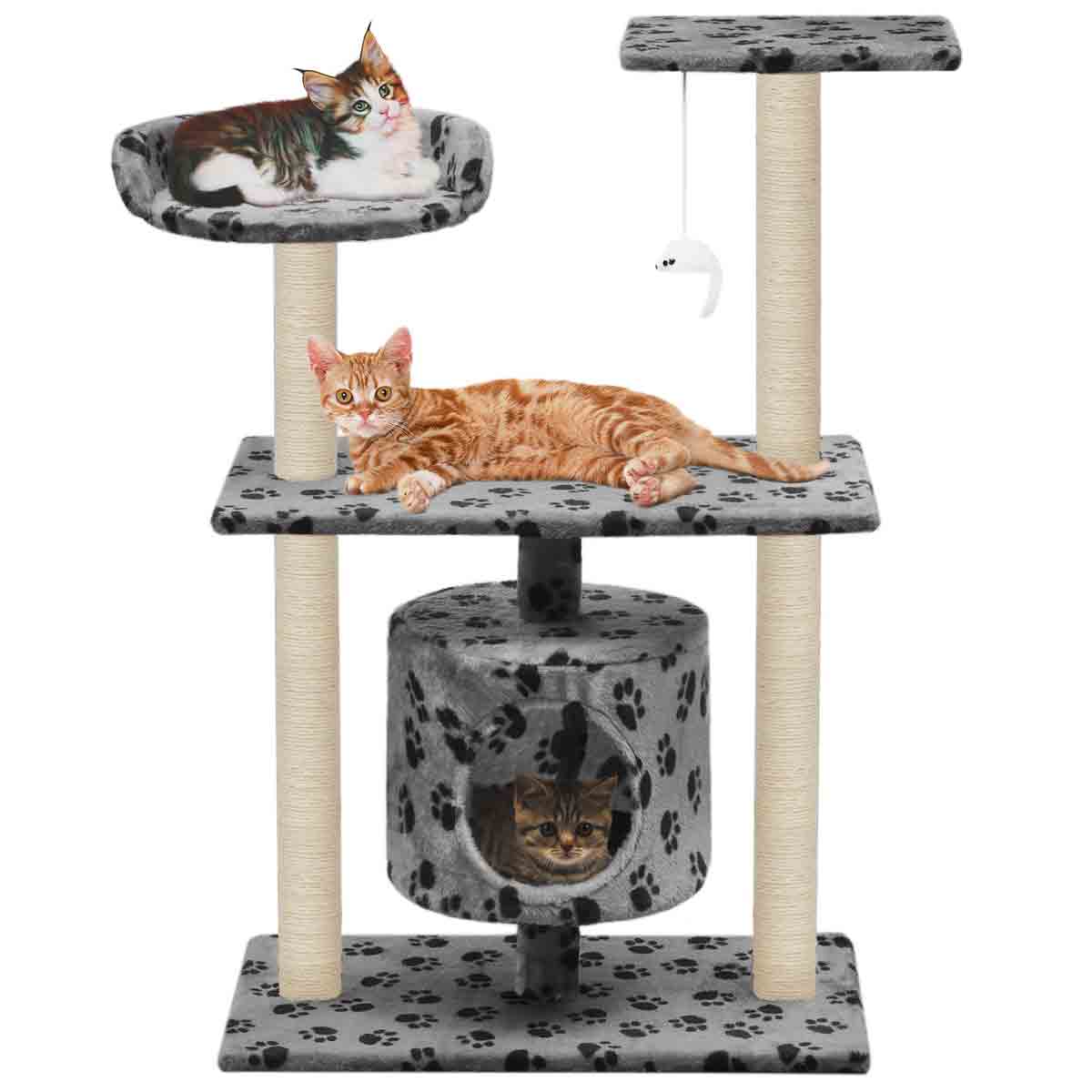 VidaXL Cat Tree with Sisal Scratching Posts 95 cm Grey Paw Prints
