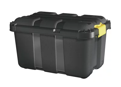 Form Skyda Heavy Duty Black 49L Plastic Wheeled Storage Trunk With Lid