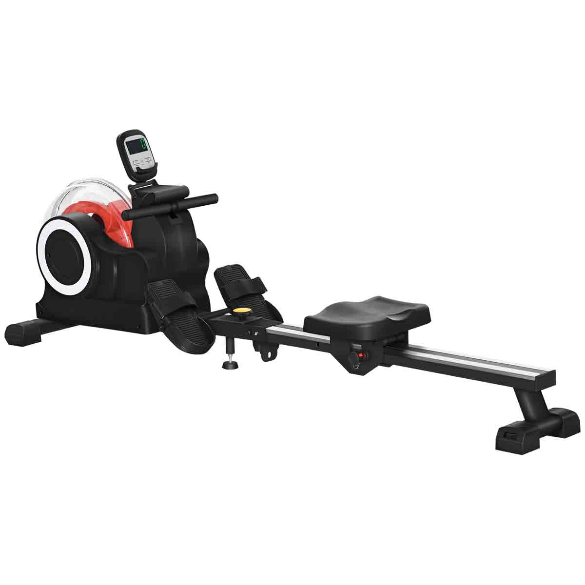Sportnow Foldable Water Rowing Machine With Wheels And Lcd Monitor, Black