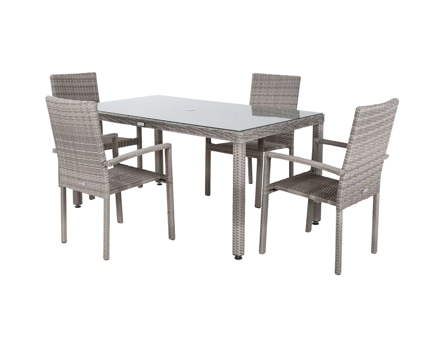 4 Seat Rattan Garden Dining Set With Rectangular Open Leg Dining Table in Grey - Rio