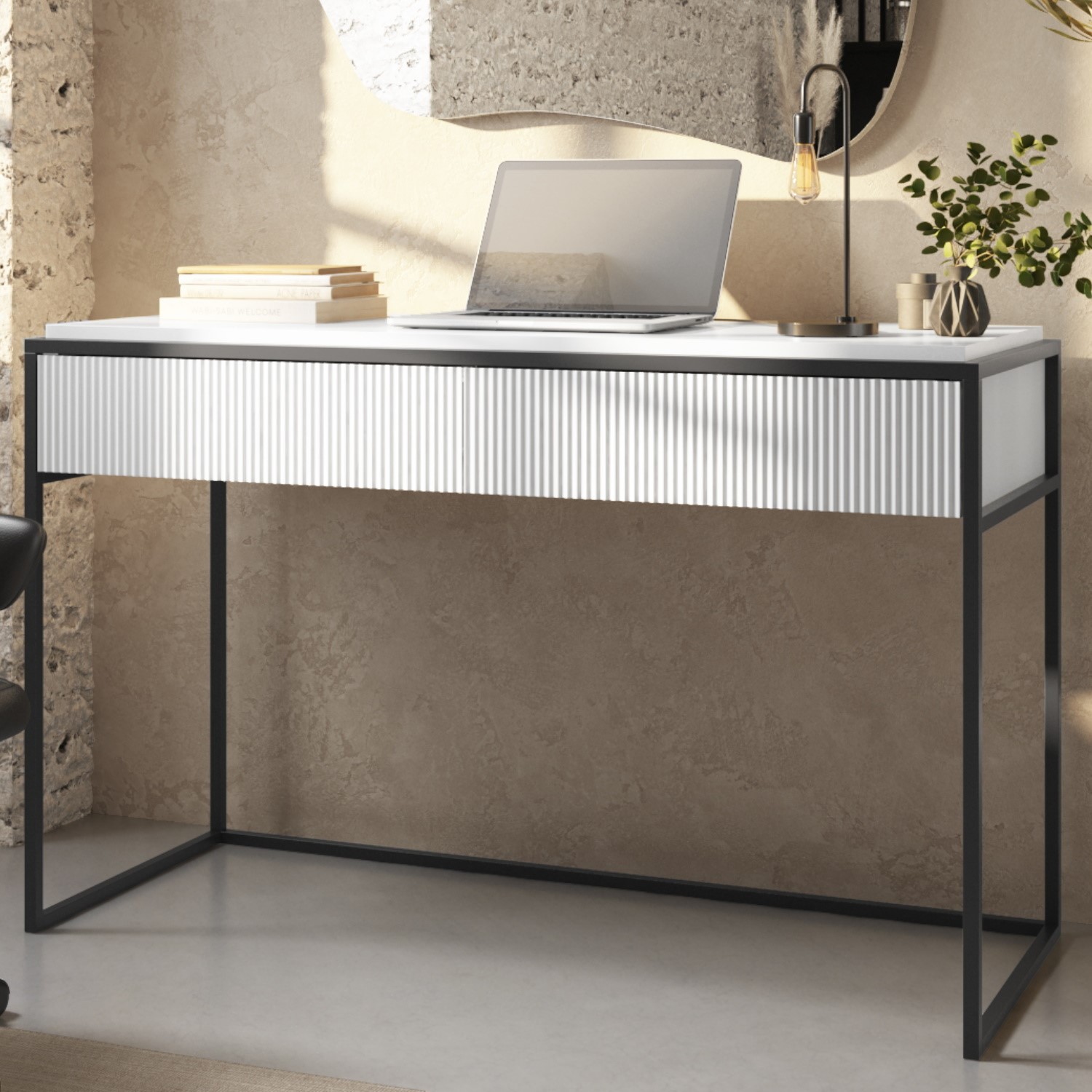 White Rib Computer Desk with Drawer - 