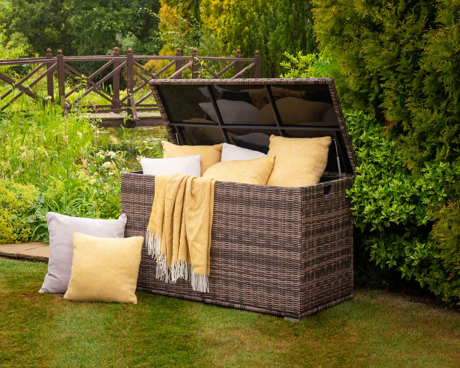 Outdoor Rattan Garden Storage Box in Truffle Brown