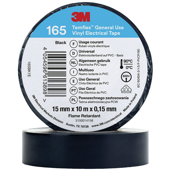 3M Temflex™ 165 165BK6E Ruban isolant Temflex™ 165 noir (L x l) 25 m x 19 mm 1 pc(s)
