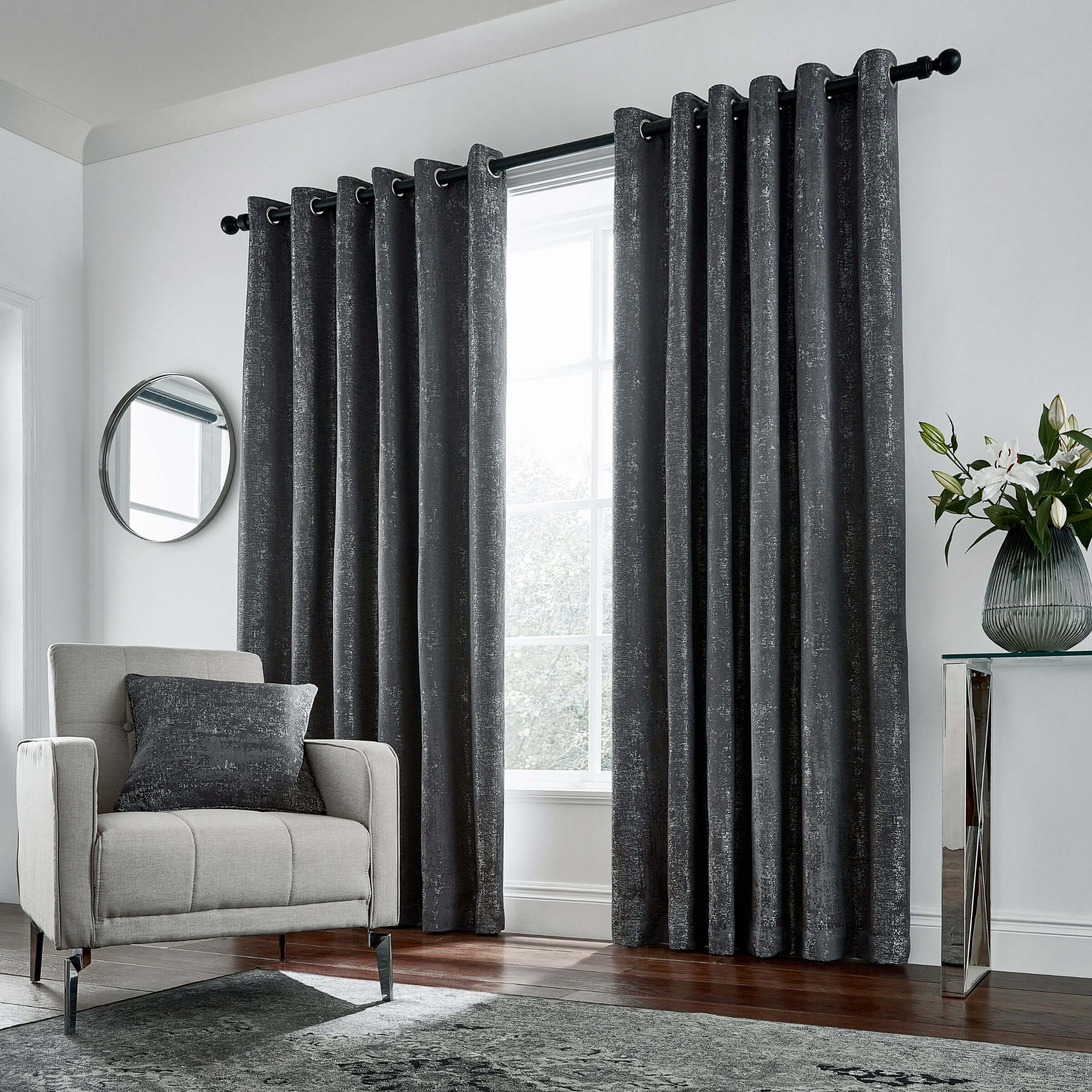 Helena Springfield 'Roma' Woven Lined Curtains|Size: 229cm width x 229cm drop|dark grey