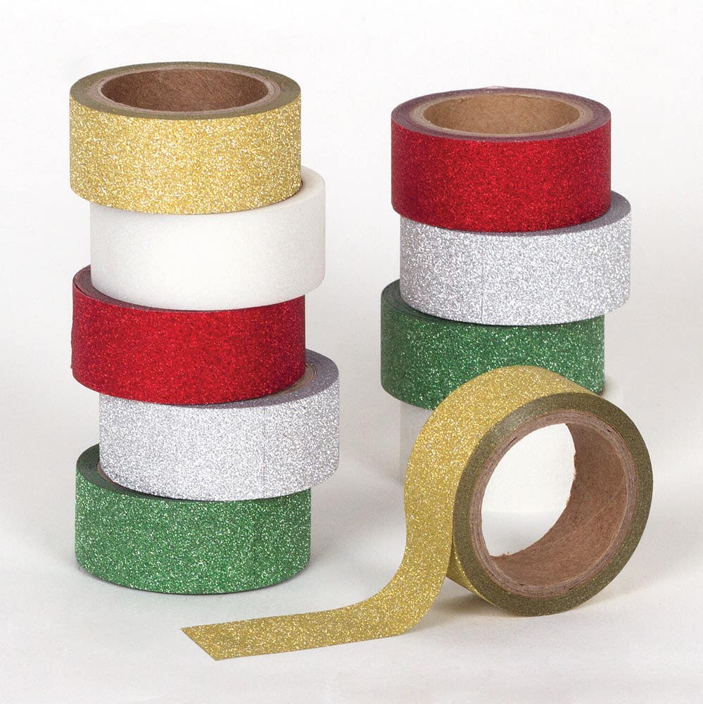 Baker Ross Christmas Sparkle Tape - 10 Rolls Glitter Tape. Craft Tape For Scrapbooking. Size 3m x 15mm.