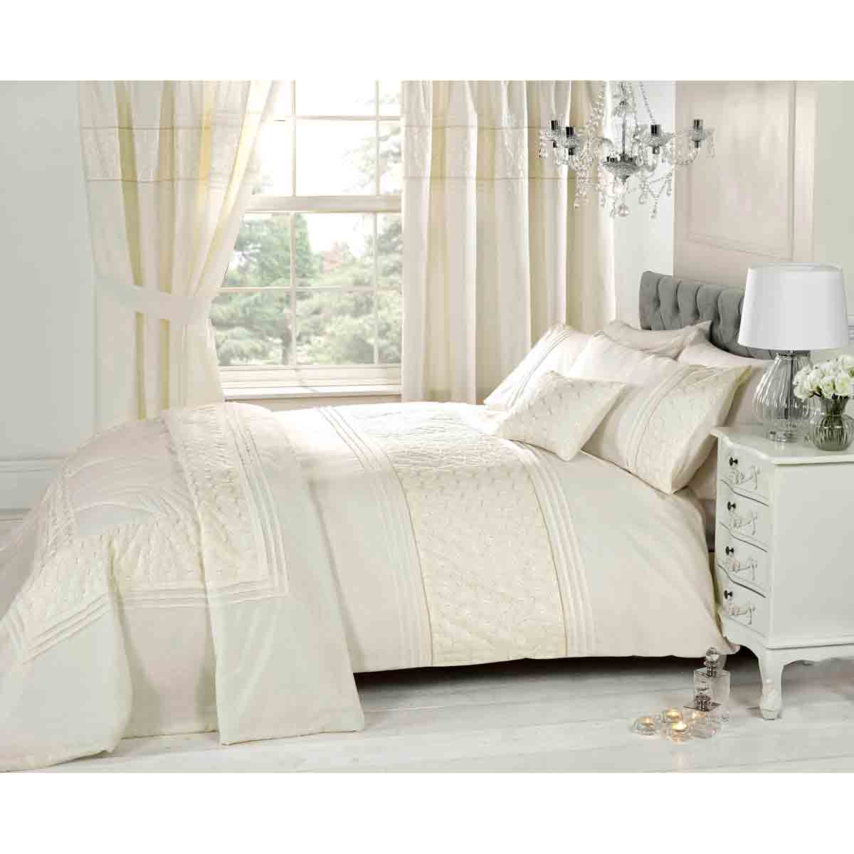 Everdean Lace Pin-Tuck Cream Duvet Cover Set - Single