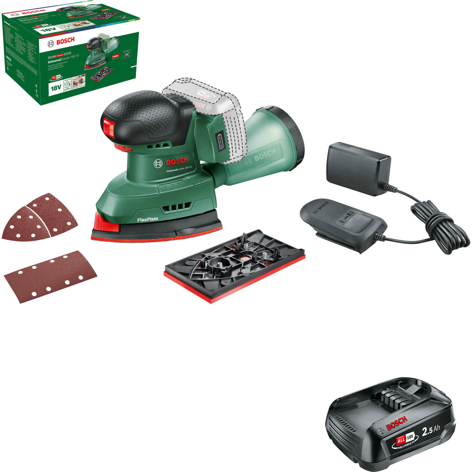 Bosch UNIVERSALSANDER 18V-10 18v Cordless Multi Sander 1 x 2.5ah Li-ion Charger No Case