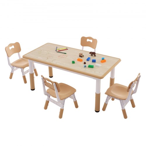  Kids Table and 4 Chairs Set, Height Adjustable Toddler Table and Chair Set, Graffiti Desktop, Children Multi-Activity Table for Art, Craft, Read