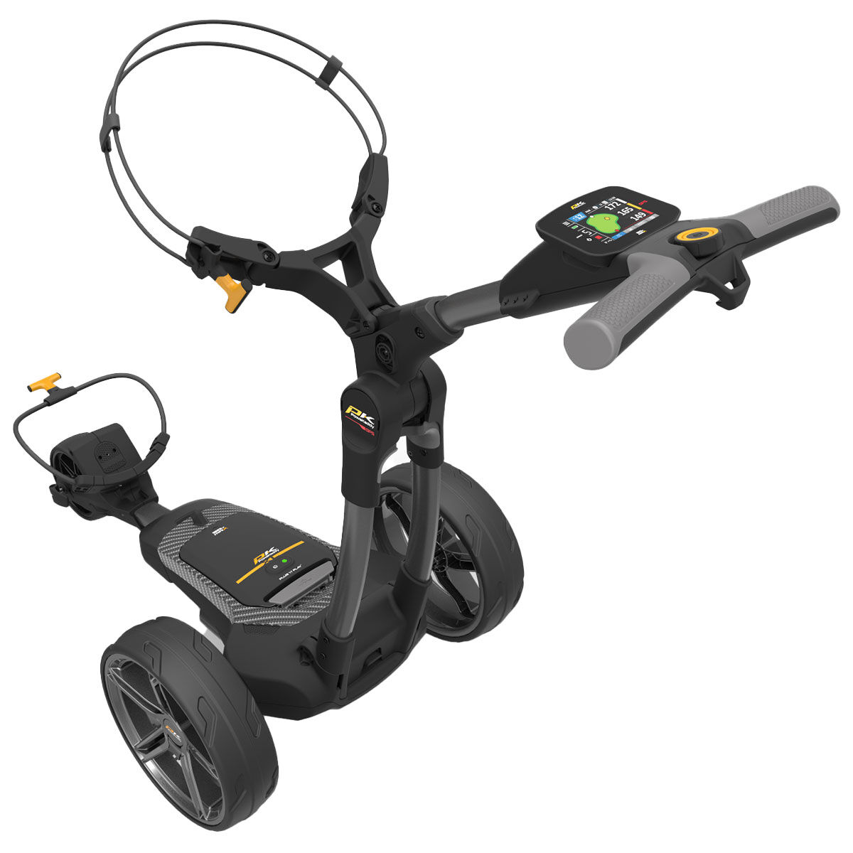 Powakaddy FX7 Golf GPS 36 Hole Extended Range Lithium Electric Golf Trolley, 36 hole battery, Gunmetal | American Golf