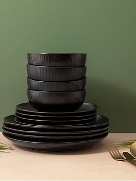  Jardin Midnight 12-Piece Stoneware Dinner Set, Black