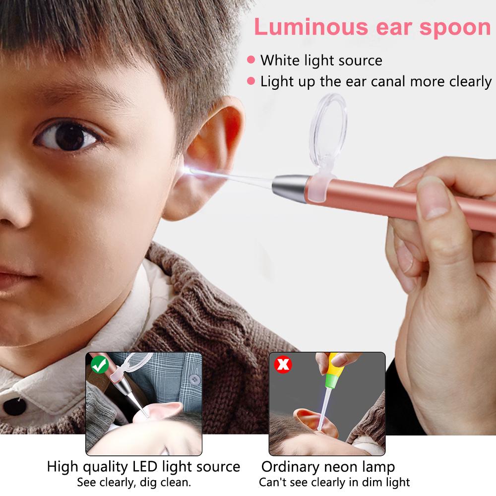 Homeele Ear Cleaning Light Ear Cleaner Spoon Earpick Baby Ears Cleaning Tool with Magnifier Two Spoons Gift rose red