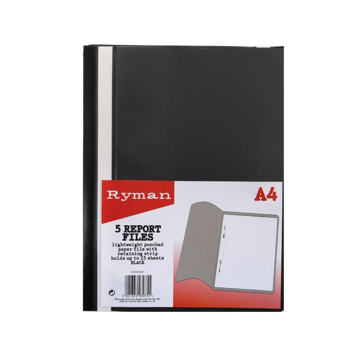 Ryman Report File A4 Pack of 5, black