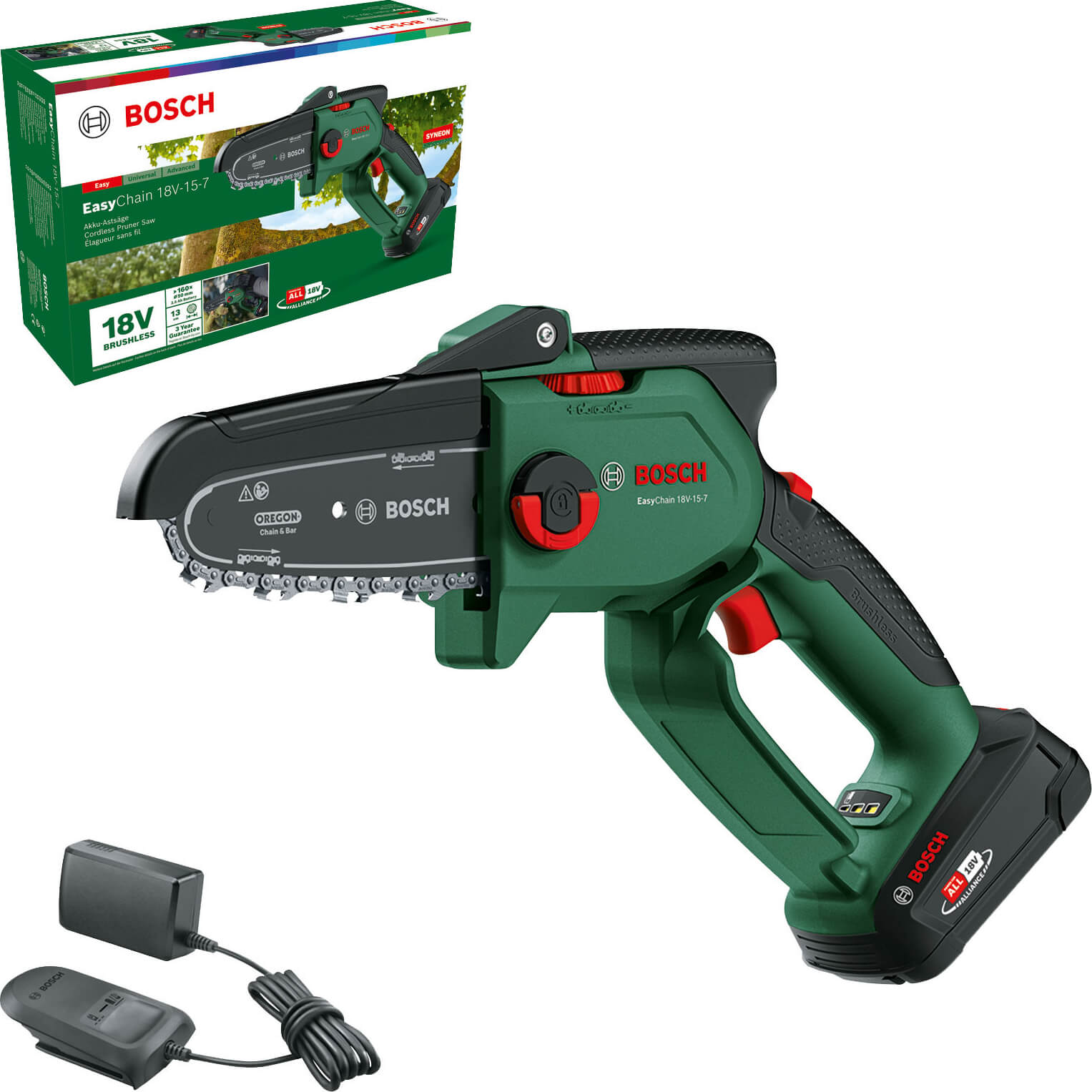 Bosch Easychain 18v-15-7 P4a 18v Cordless Brushless Chainsaw 150mm 1 X 2.5ah Li-ion Charger