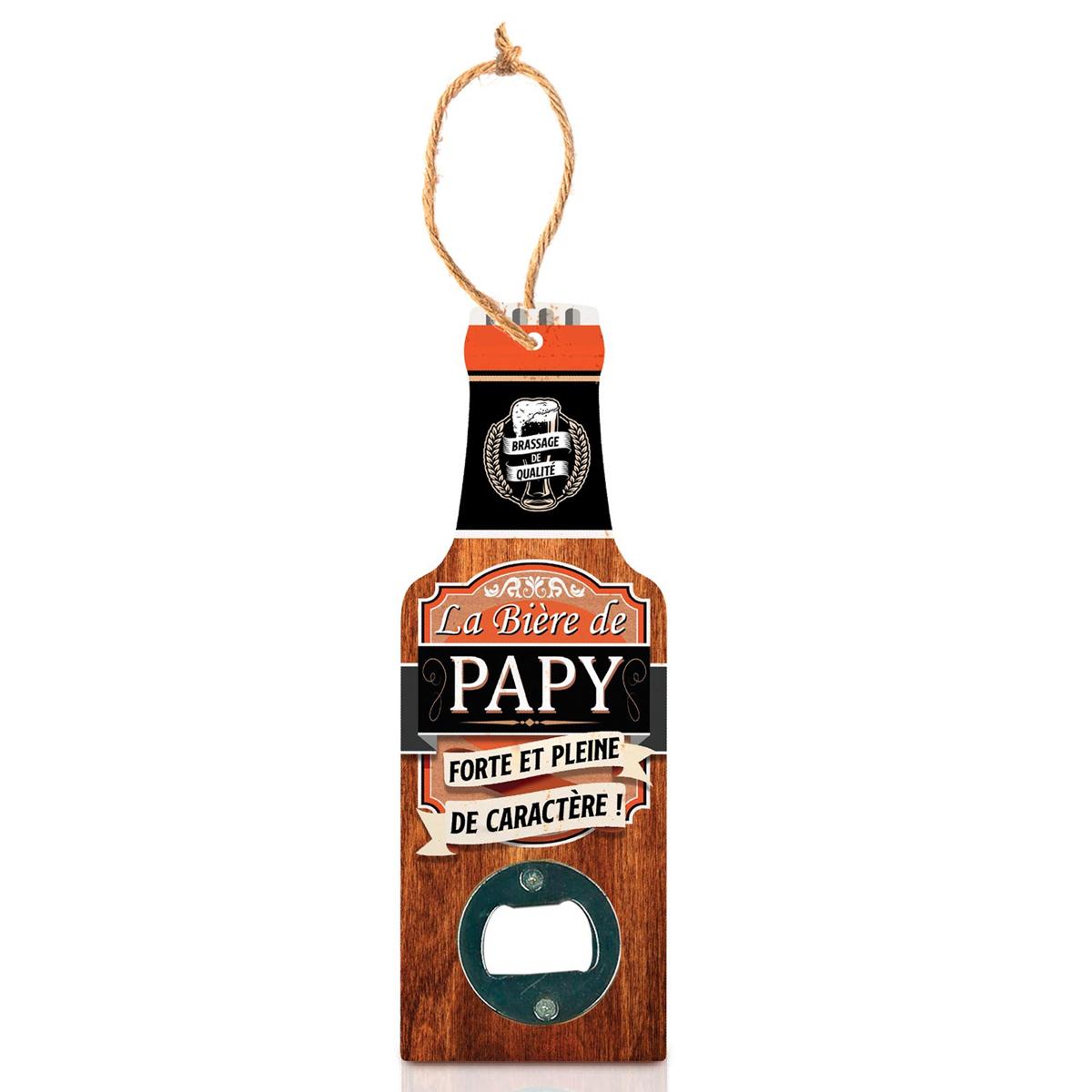  [A1598] - Funny wooden bottle opener 'Bottle' (Grandpa's beer - strong and full of character! ) - 20x7cm brown