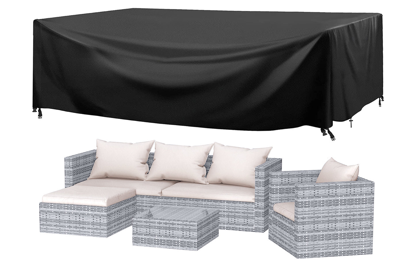 RattanTree Outdoor Garden Furniture 5 Seater Rattan Modular Corner Sofa Set with Cover Brown