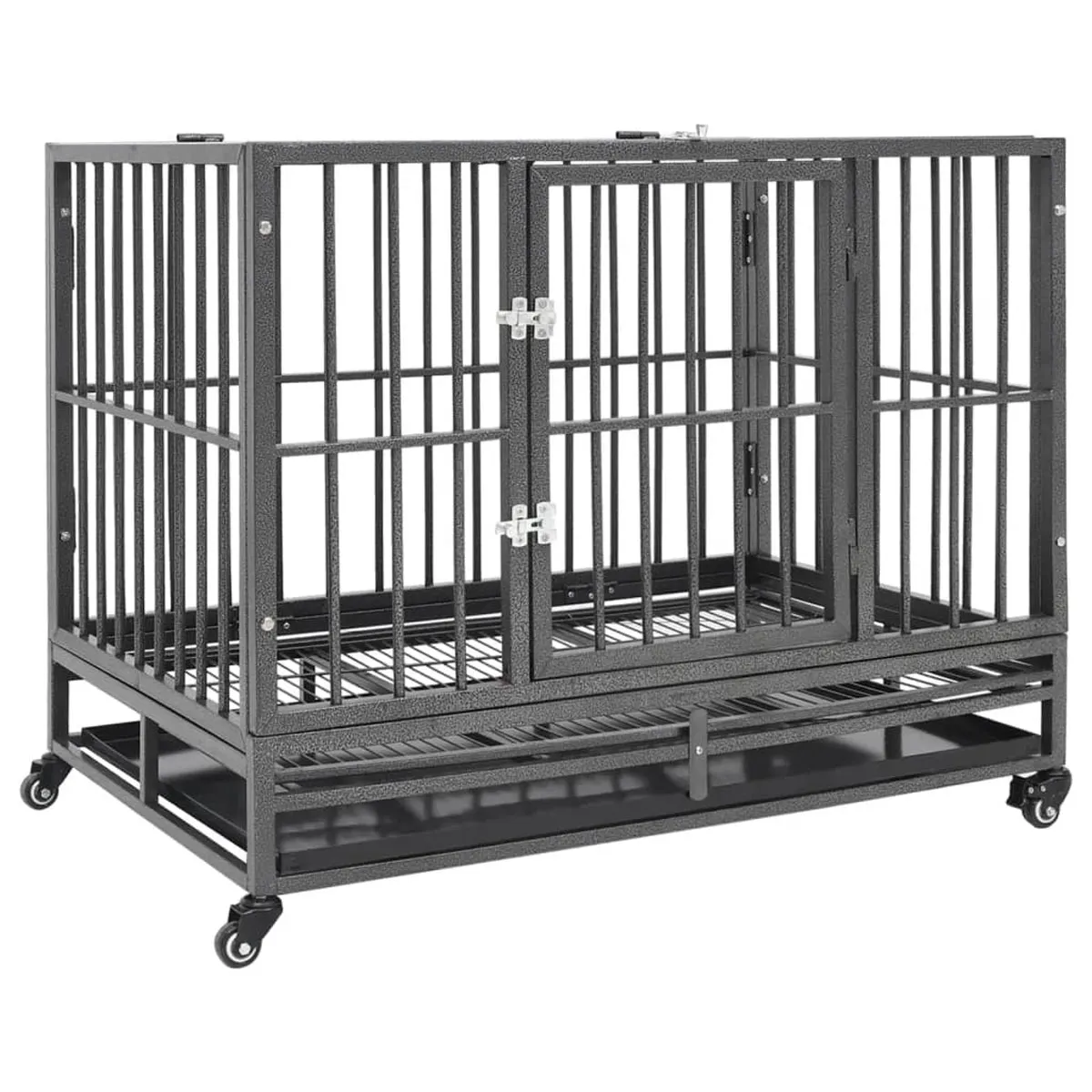VidaXL Dog Cage with Wheels Steel 92x62x76 cm
