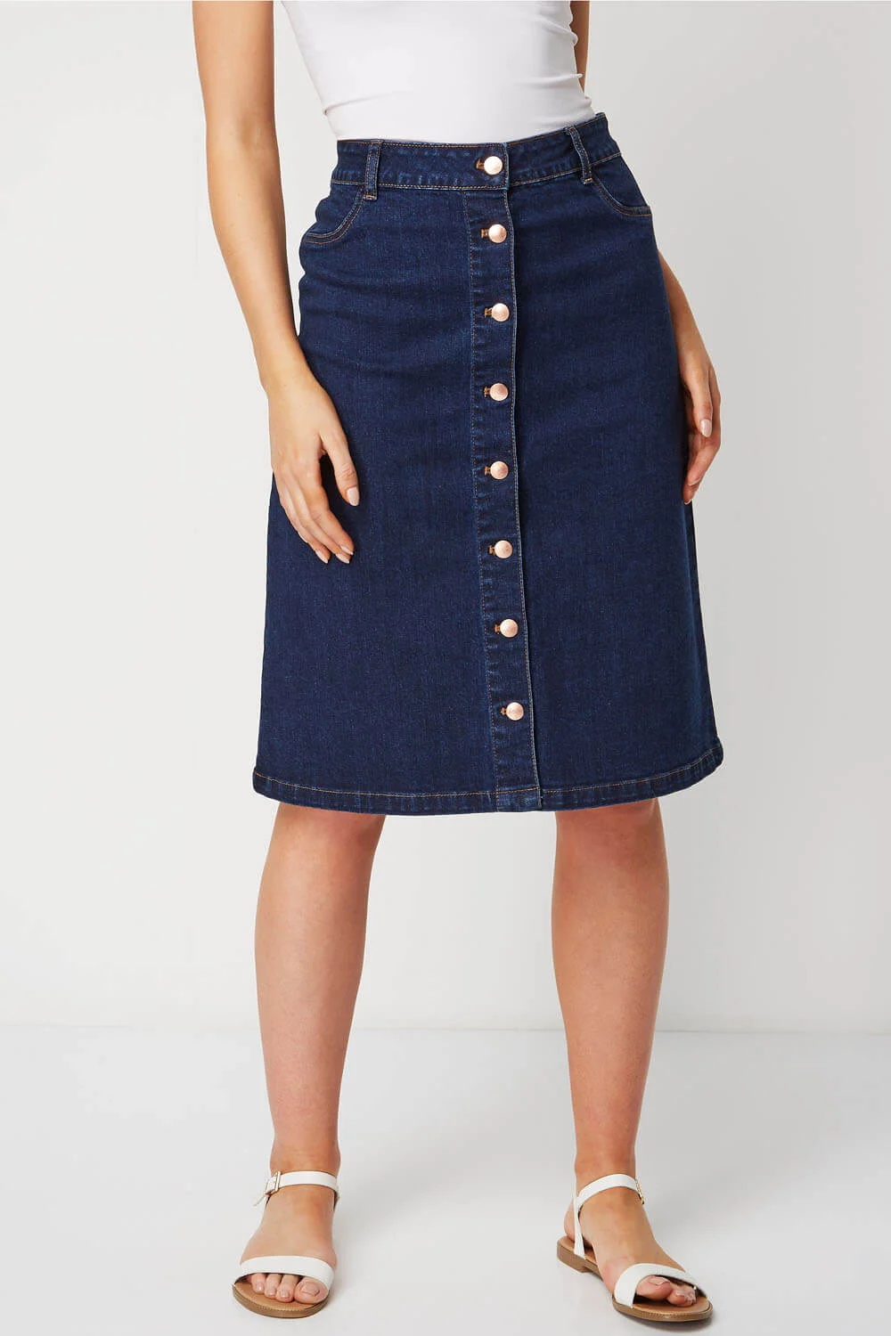 Roman Originals Button Through Denim Skirt in Denim