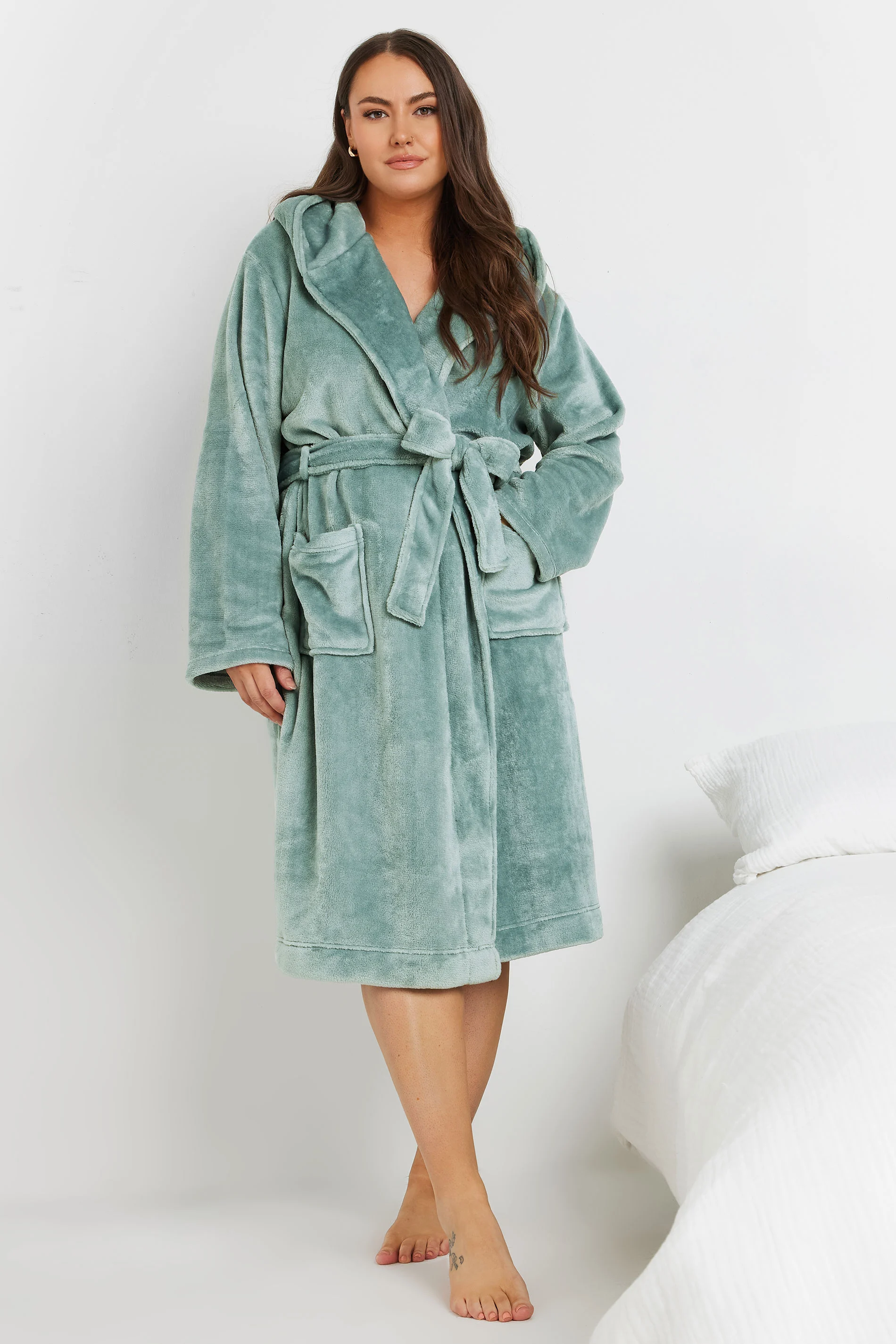  Robe De Chambre En Vert Menthe À Capuche