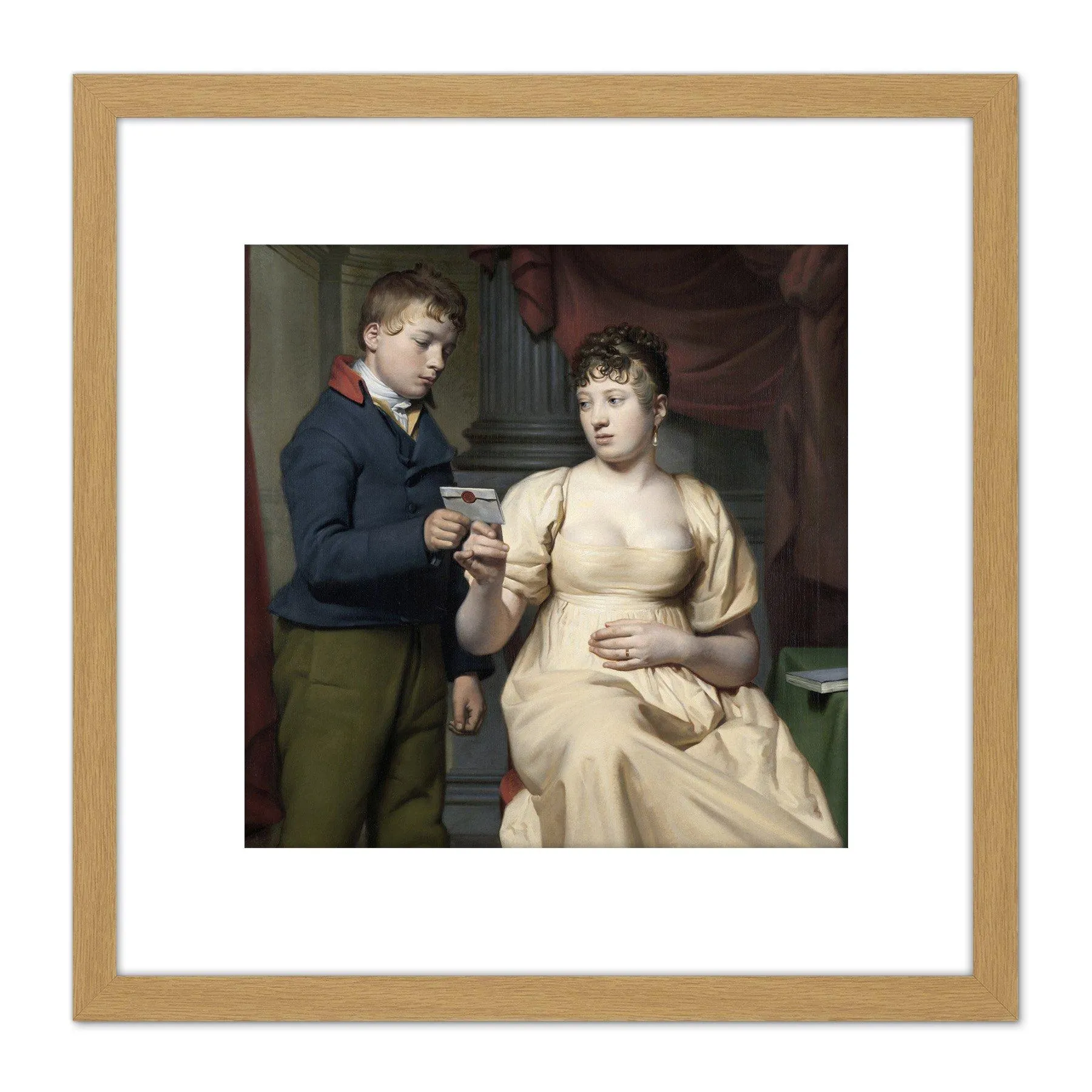 Artery8 Van Der Kooi The Love Letter Child And Woman 8X8 Inch Square Wooden Framed Wall Art Print Picture with Mount