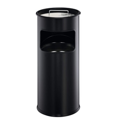 Durable Ashtray Waste Bin with 1.5 Kilos of Silver Sand 17 Litres with 2 Litre Ashtray Black Ref 3330/01