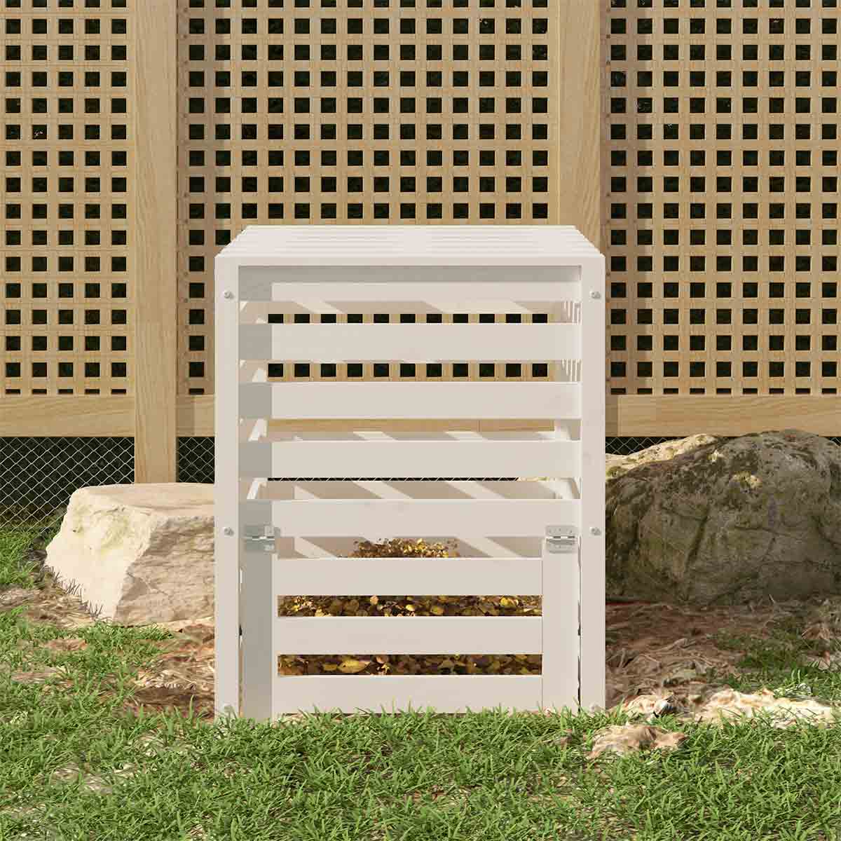 VidaXL Composter White 63.5x63.5x77.5 cm Solid Wood Pine