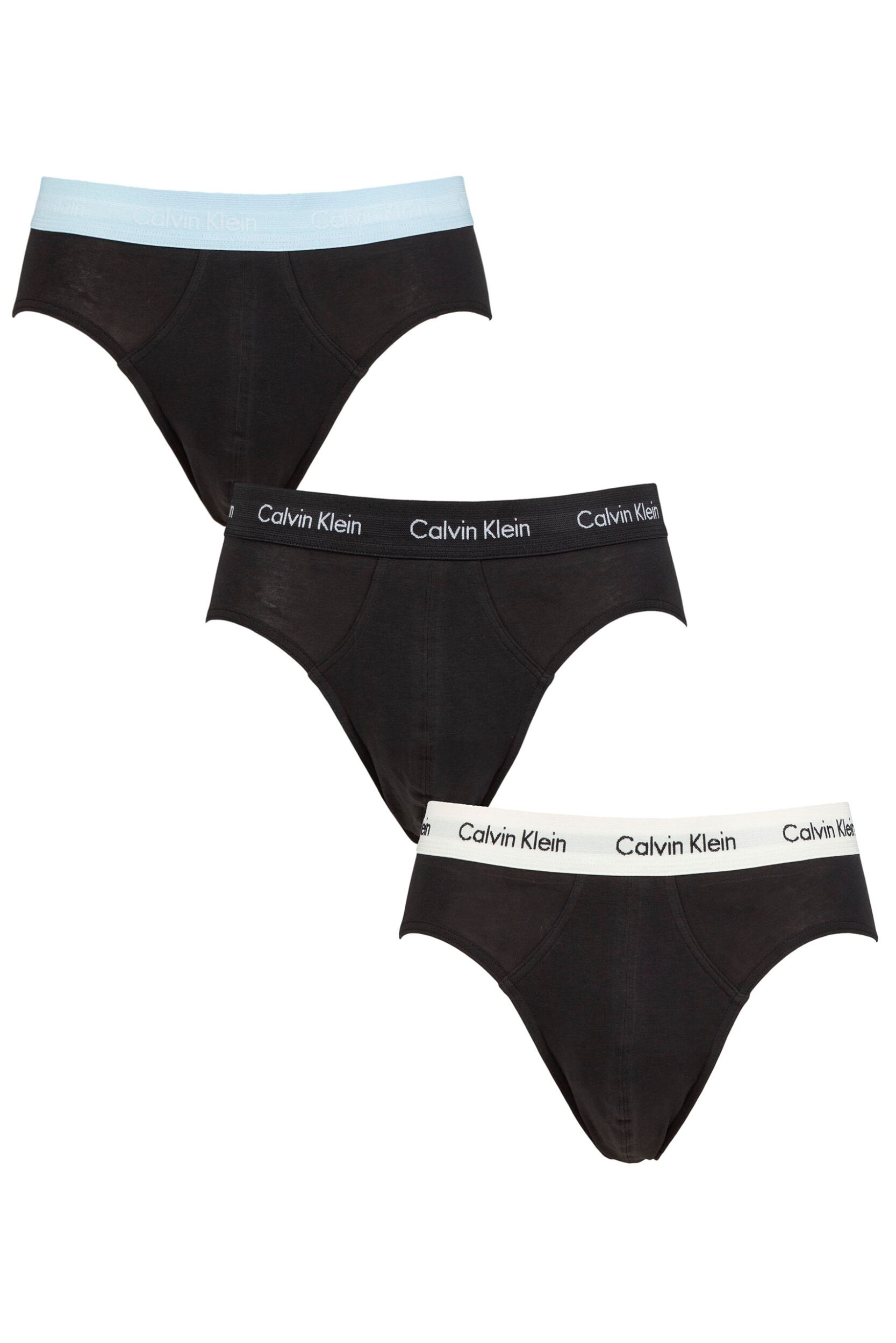 Calvin Klein Mens 3 Pack Calvin Klein Cotton Stretch Hip Briefs Black / Rain Dance L