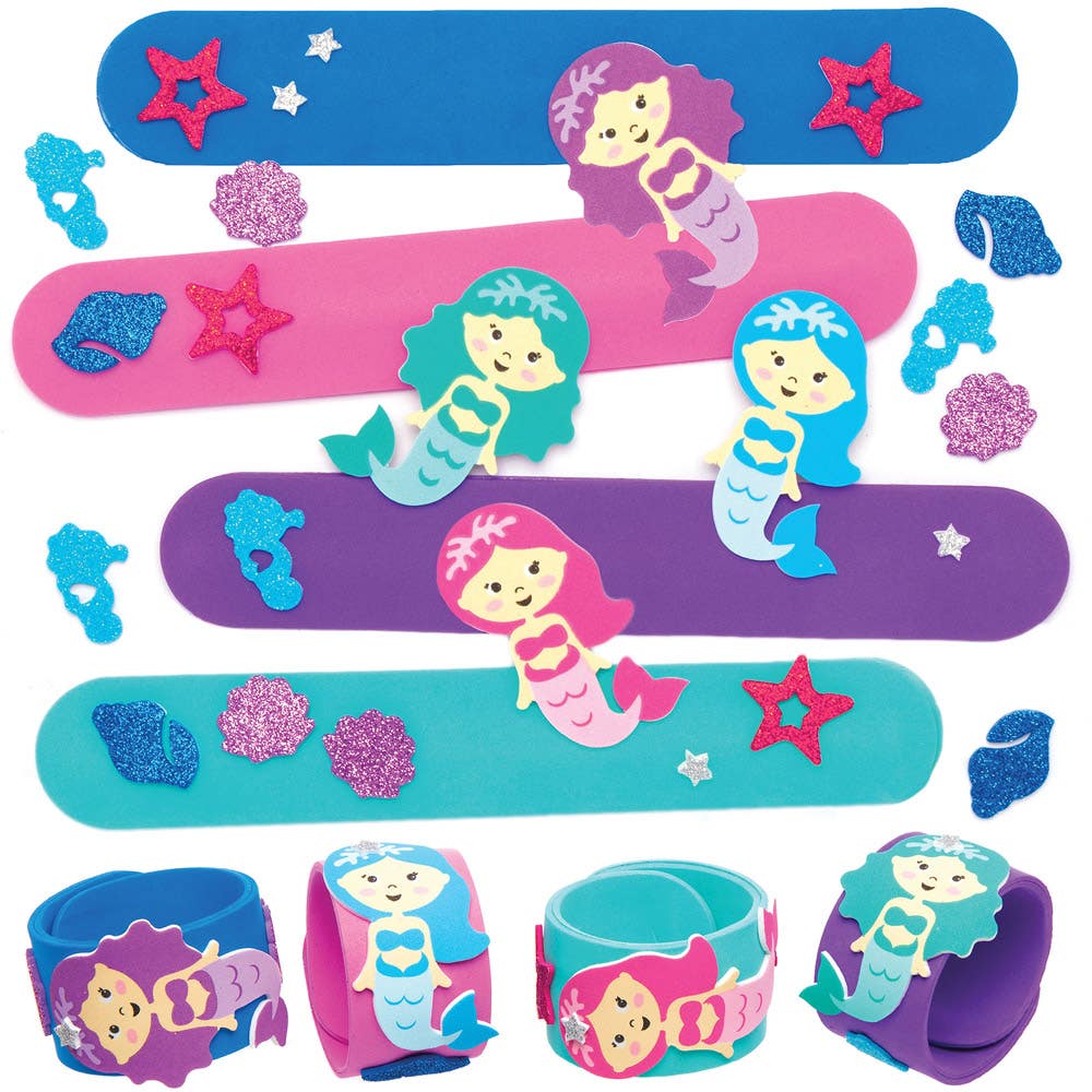 Baker Ross Mermaid Snap On Bracelets - 4 Foam Bracelets To Decorate. Craft Bracelets For Kids. Size 23cm.