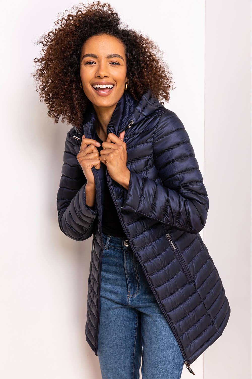 Roman Women's Longline Zip-Through Padded Coat|Size: 10|navy