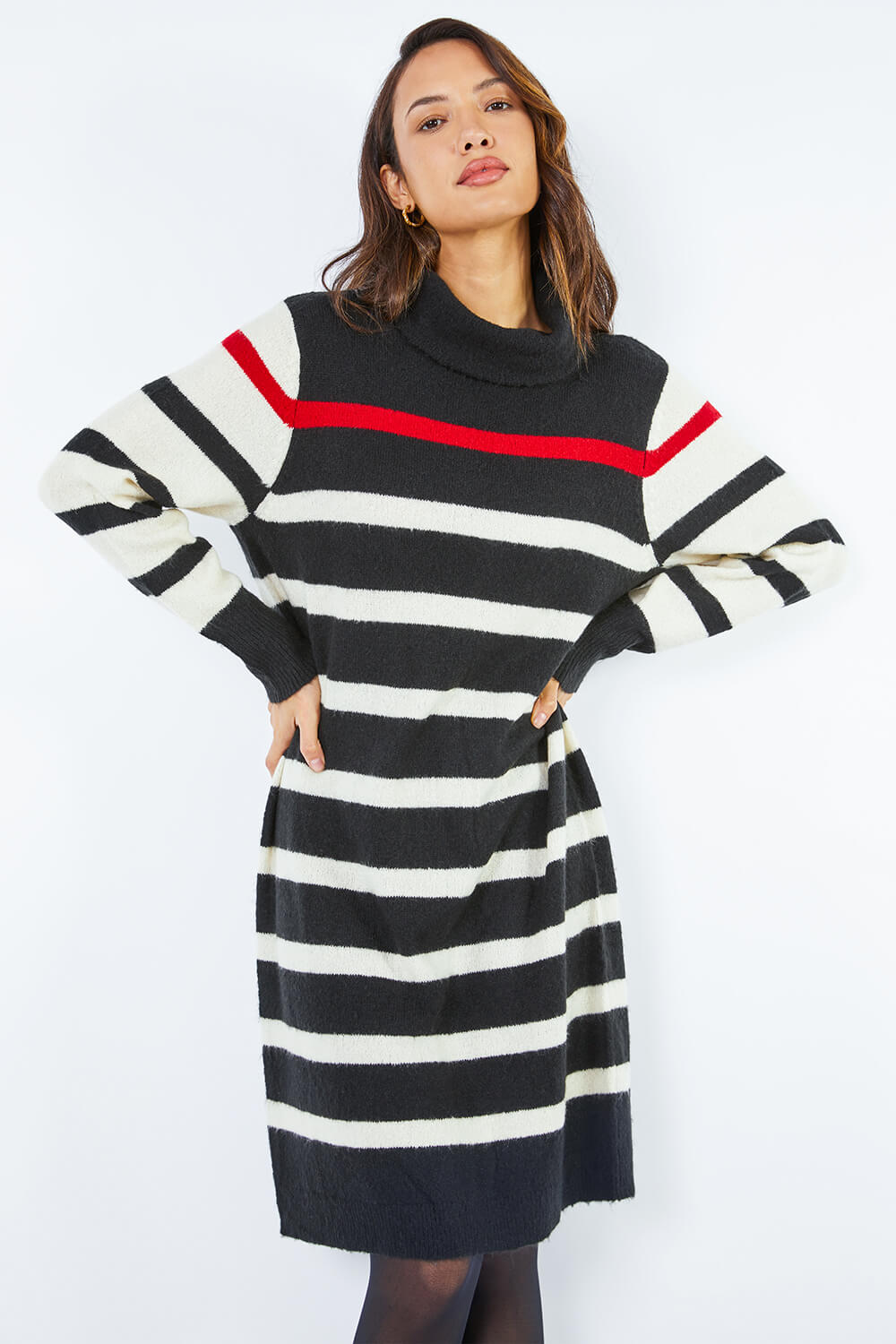 Roman Originals Relaxed Striped Jumper Dress in Red