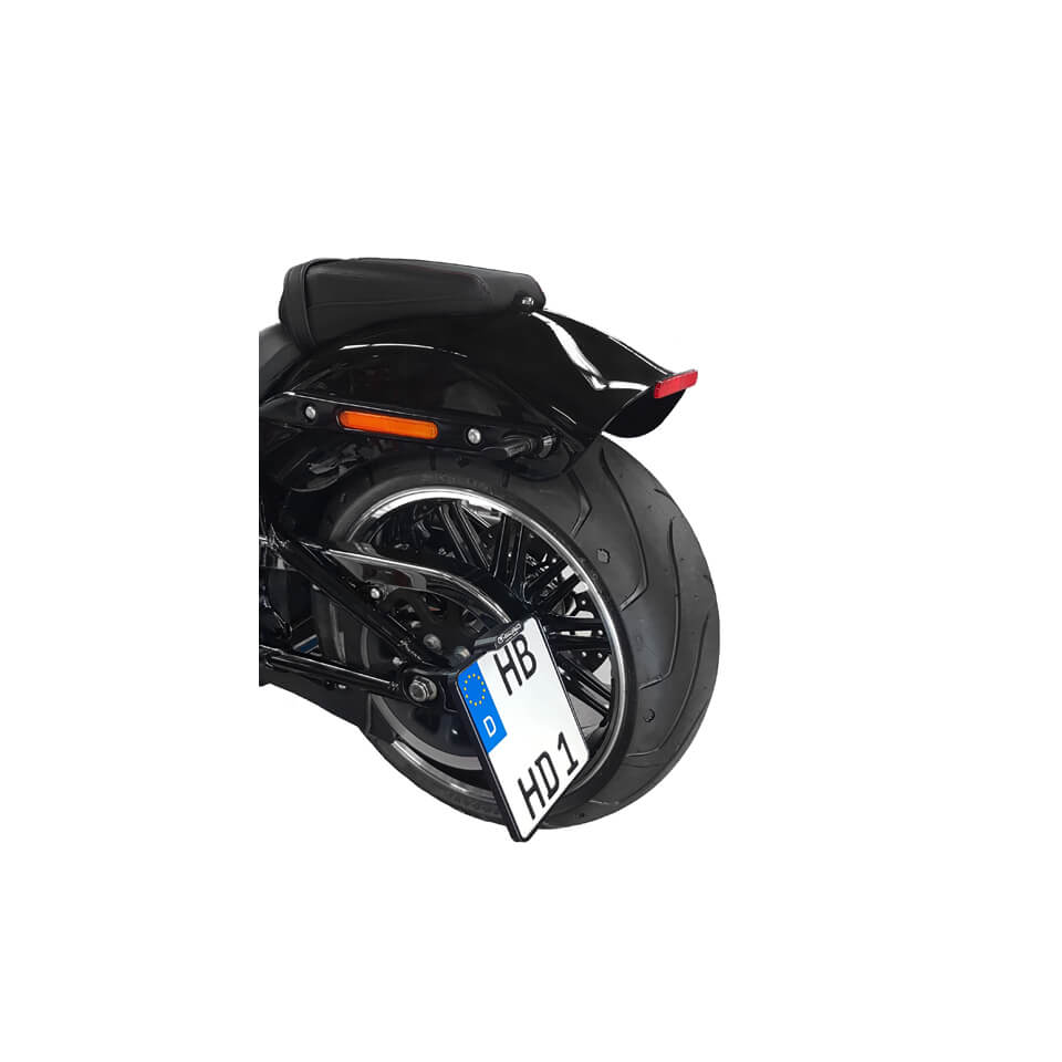 HeinzBikes Side Mount license plate holder, black, Softail from 2018, D, incl. LED license plate illumination, black
