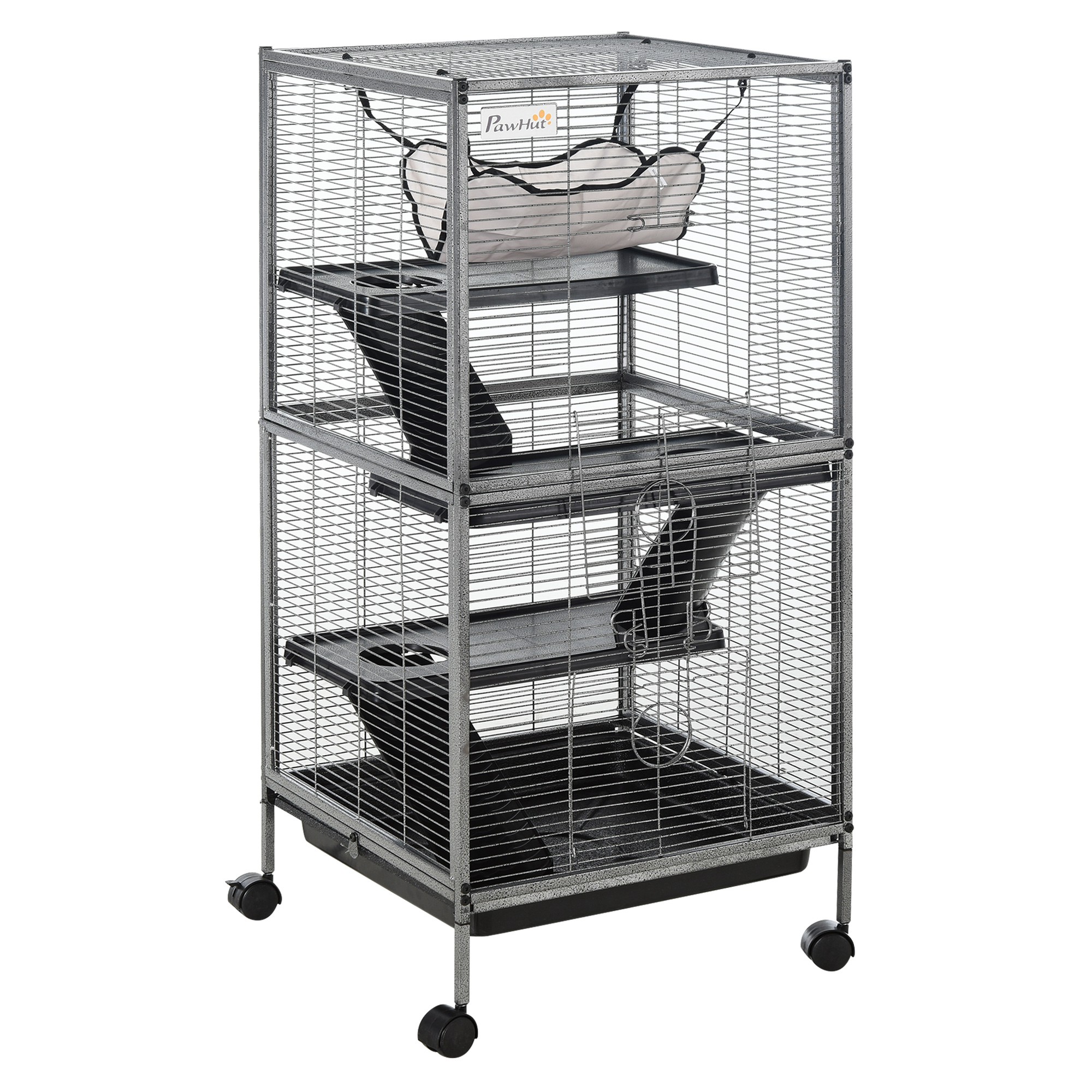 PawHut Weather Resistant Chinchilla Cage with Ramp gray