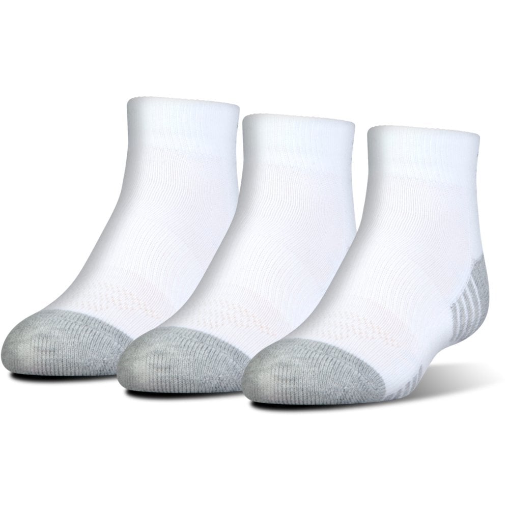 Under Armour Junior HeatGear Tech Lo Cut Socks 3-Pack White|White|Youth Medium