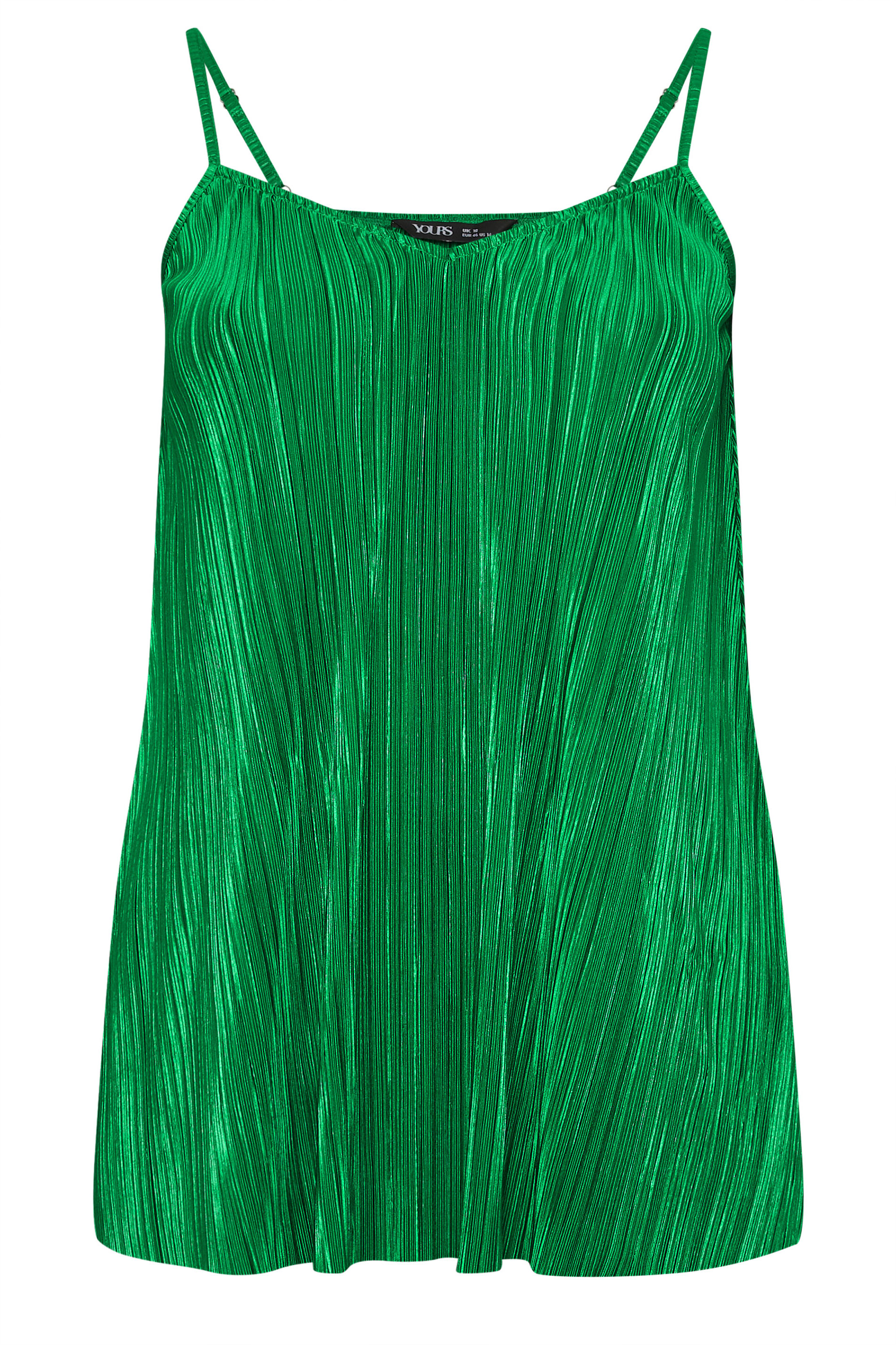 Débardeur Vert Plissé Fines Bretelles , Grande Taille & Courbes, 