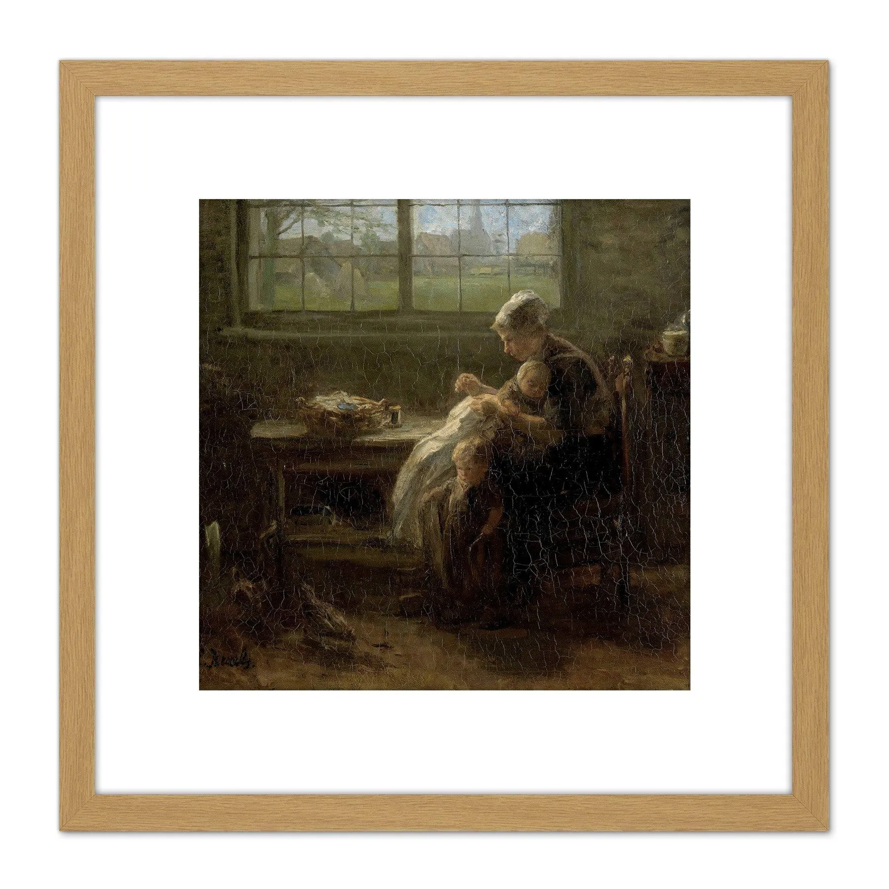 Artery8 Jozef Israels The Joy Of Motherhood Child Painting 8X8 Inch Square Wooden Framed Wall Art Print Picture with Mount