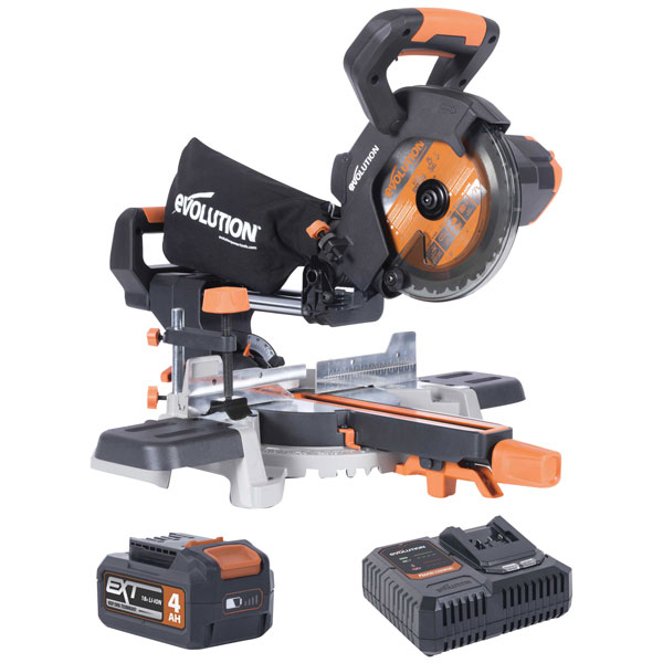 Evolution R185SMS-Li EXT Sliding Mitre Saw 18V 1 x 4.0Ah Li-ion