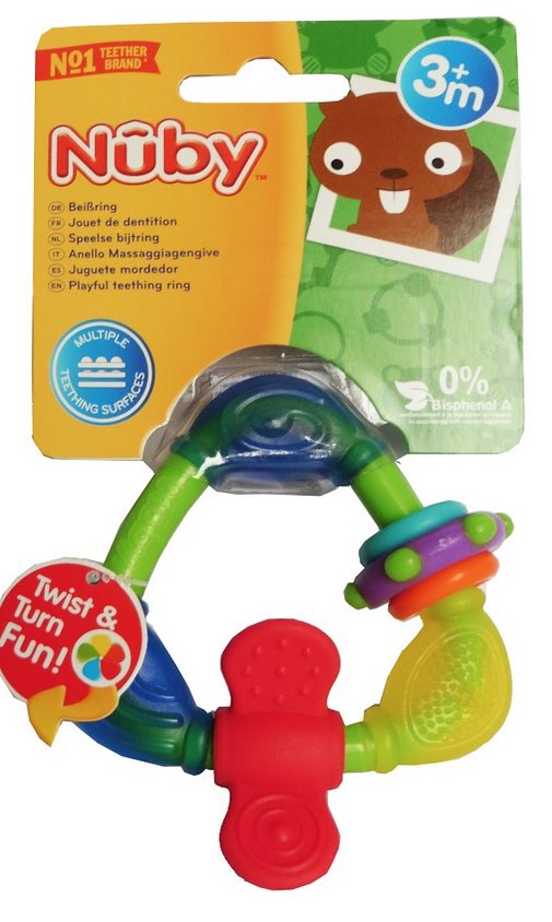 Nuby Spin N Teethe Hard/soft Texture Triangle Fun Baby Teether For Sore Gums 6m+
