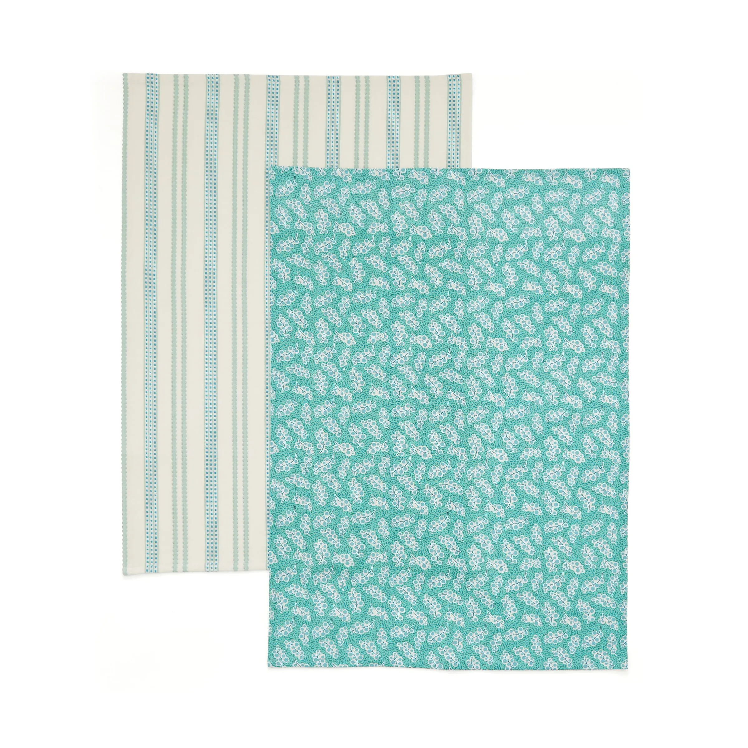 Land & Shore Ticking Stripe & Livie Tea Towels, Green