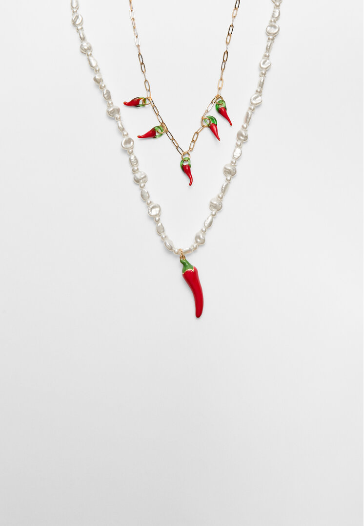 Stradivarius 2er-Pack Halsketten mit Peperoni Rot OS