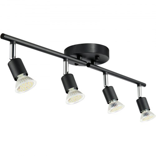  4-Light LED Track Lighting Kit, Ceiling Spot Light with Rotatable Light Arms and Heads, 24.8" Track Lighting Fixture, Included 4 GU10 3000K Bulb