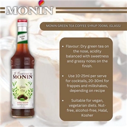 Monin Green Tea Coffee Syrup 700ml (Glass)