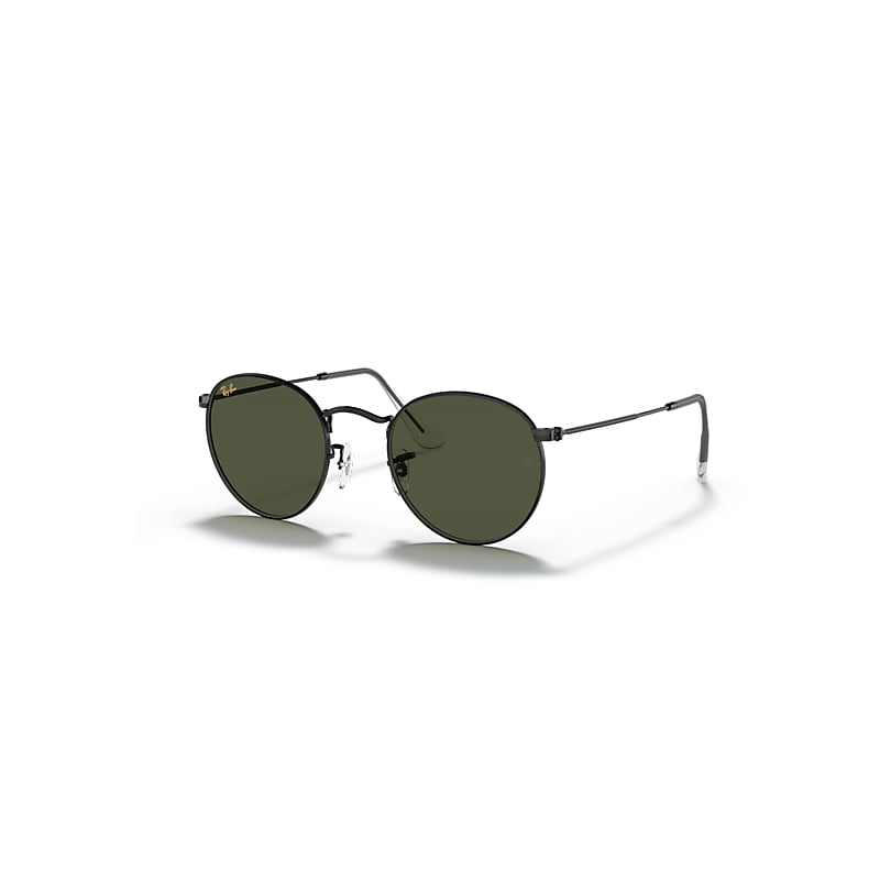 Ray-Ban Round Metal Legend Shiny Black, Green Lenses - RB3447