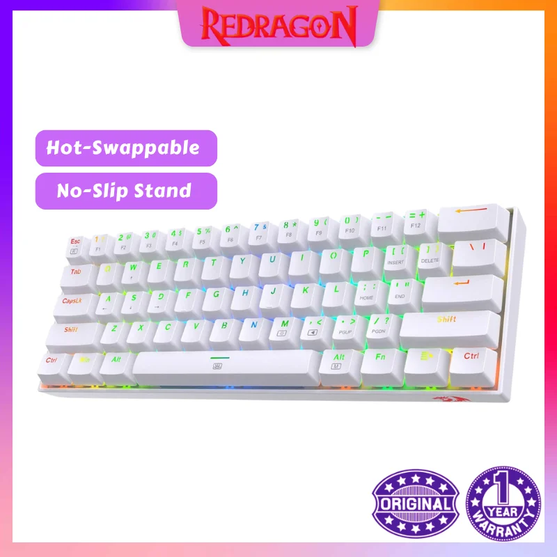 Redragon K630 Dragonborn Hot Swappable 60% Wired Vibrant Rgb Led Usb Gaming 61 Keys Compact