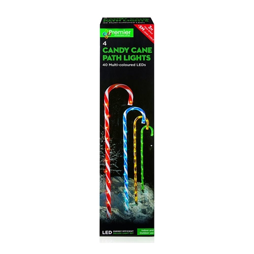Premier Decorations - 4 Multi LED Candy Cane Path Lights - Red