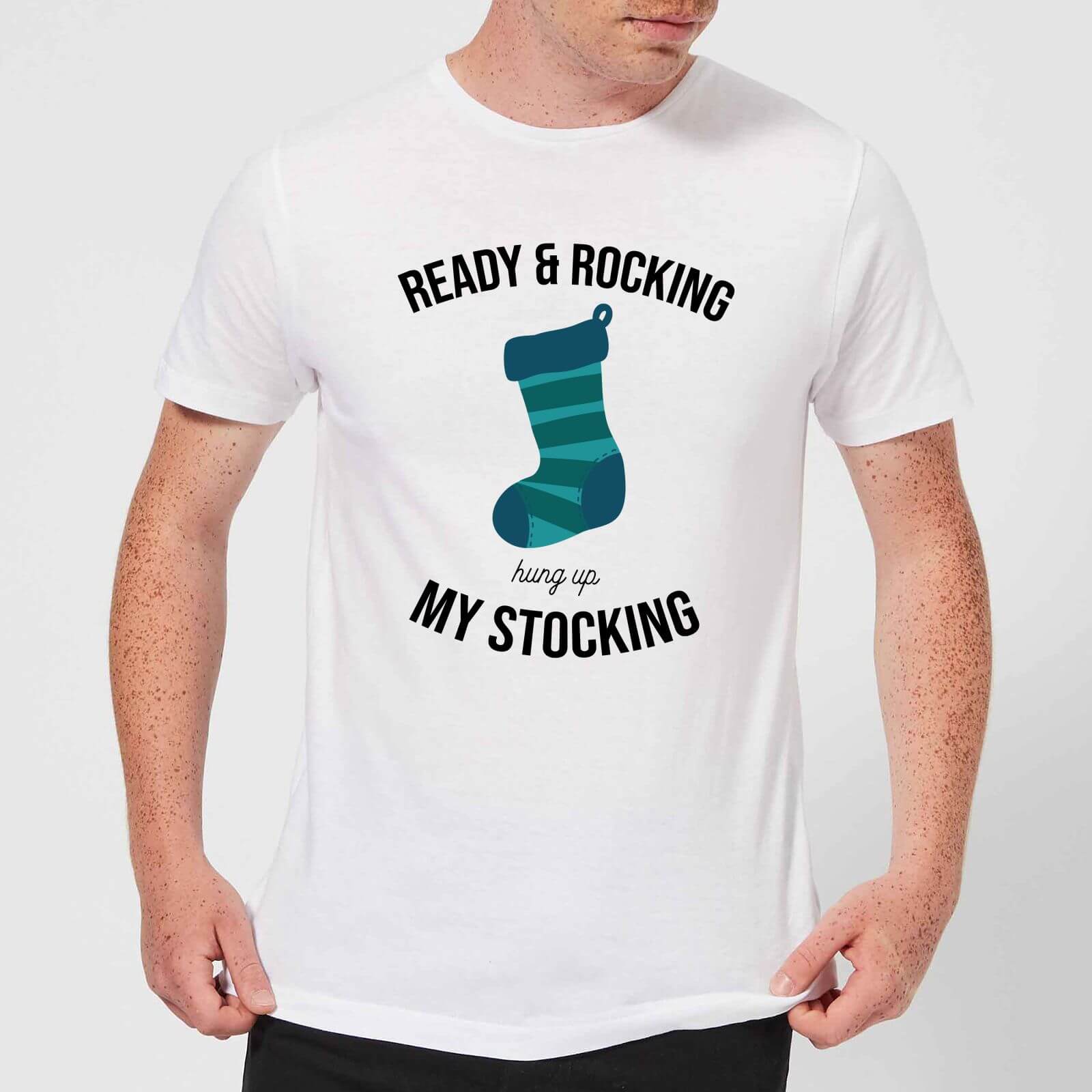 Christmas Ready & Rocking Hung Up My Stocking Men's Christmas T-Shirt - White - XL - White | adult